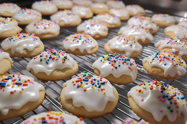 Soft Italian ricotta cookies with a light glaze and festive sprinkles, served on a white plate, perfect for holidays or special occasions.