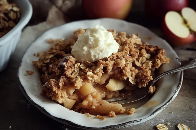 Oatmeal Cookie Apple Crisp served warm with a crunchy topping and tender baked apples.