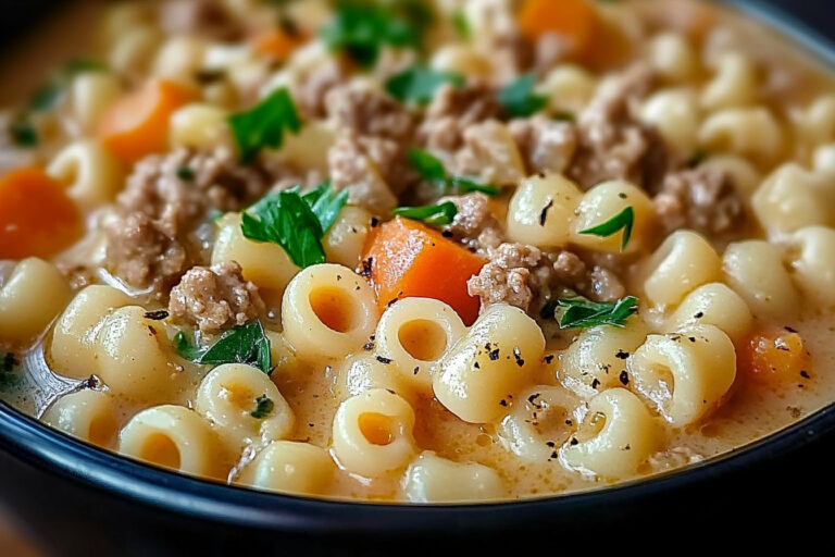 Bowl of creamy Parmesan Italian sausage ditalini soup with sausage, pasta, and a rich, velvety broth.