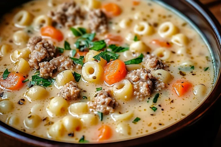 Creamy Ditalini Soup with Italian Sausage and Parmesan Cheese
