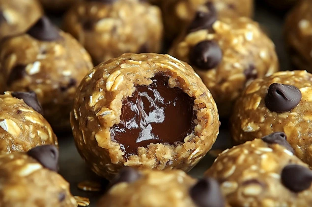 A plate of no-bake 4-Ingredient Energy Oatmeal Balls, made with oats, peanut butter, honey, and chocolate chips