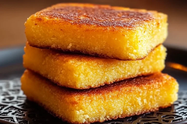 A plate of crispy fried cornbread rounds with a golden-brown crust, served with butter and honey.