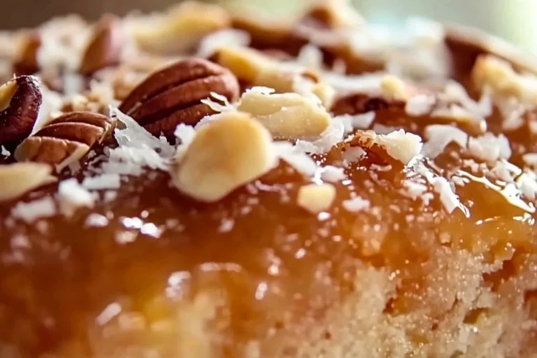 A rich and moist Texas sheet cake topped with glossy chocolate icing and chopped