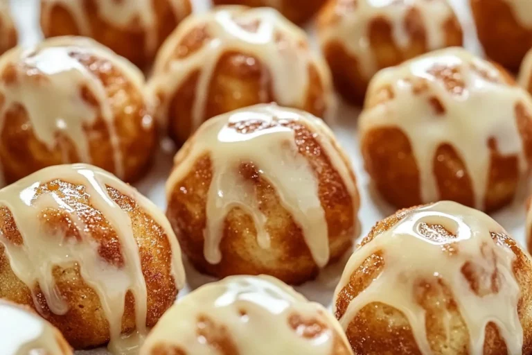 Sourdough discard cinnamon roll bites drizzled with cream cheese glaze